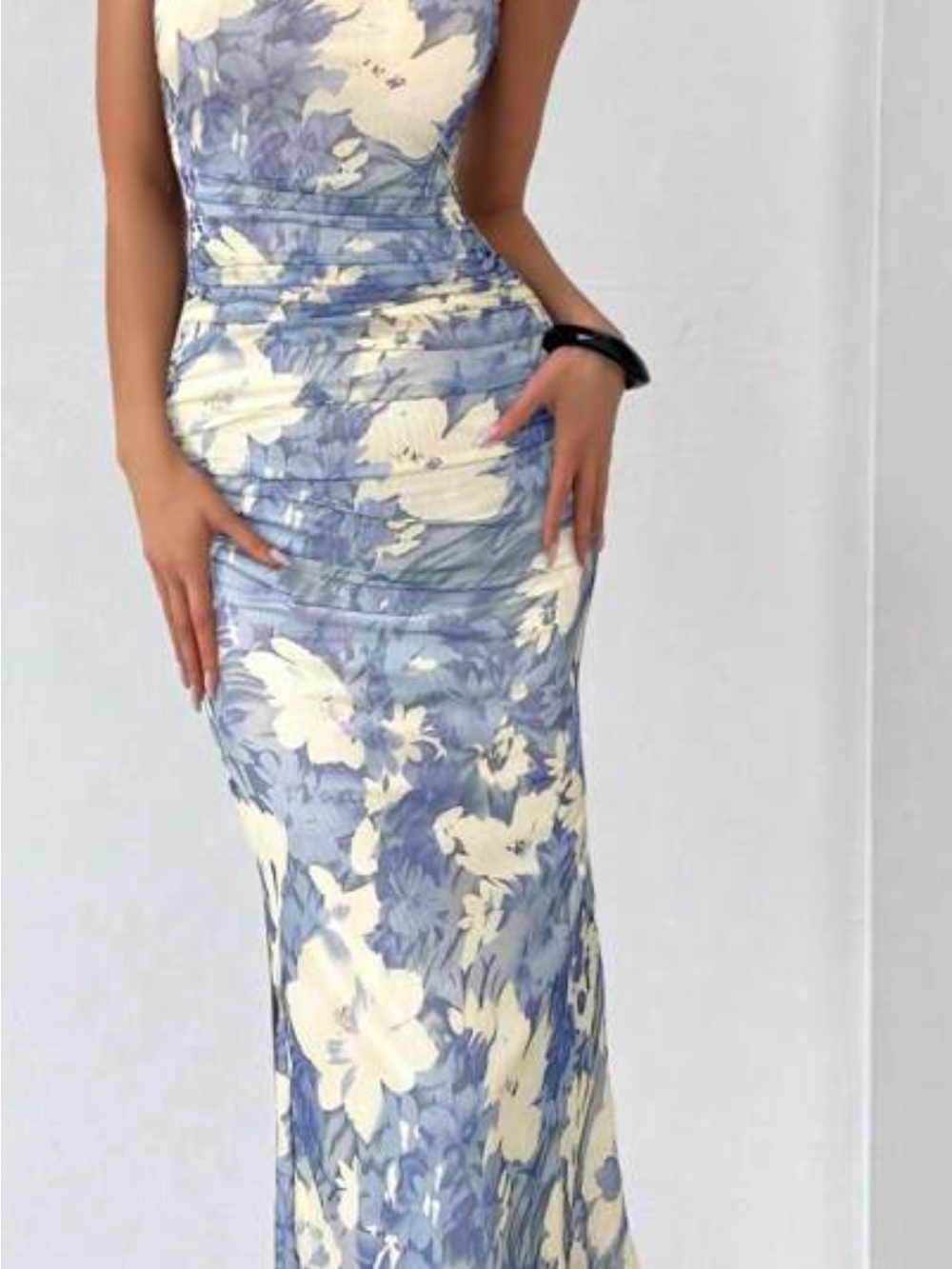 Cider Blue and Cream Floral Maxi Dress